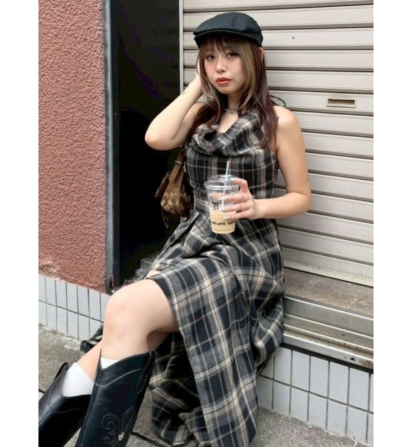 EVRIS「ドッキングチェックロングワンピース」|ワンピース|