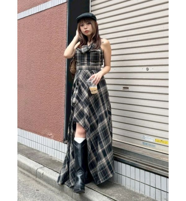 EVRIS「ドッキングチェックロングワンピース」|ワンピース|
