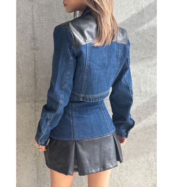GYDA「【TINY】フェイクレザードッキングデニムZIPショートジャケット」|デニムジャケット|