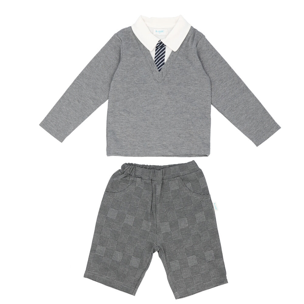 BACKYARD FAMILY「アエナック ベビー服 aenak 通販 フォーマル 男の子 パンツ セーター Vネックスーツ」|その他ベビーウェア|グレー1