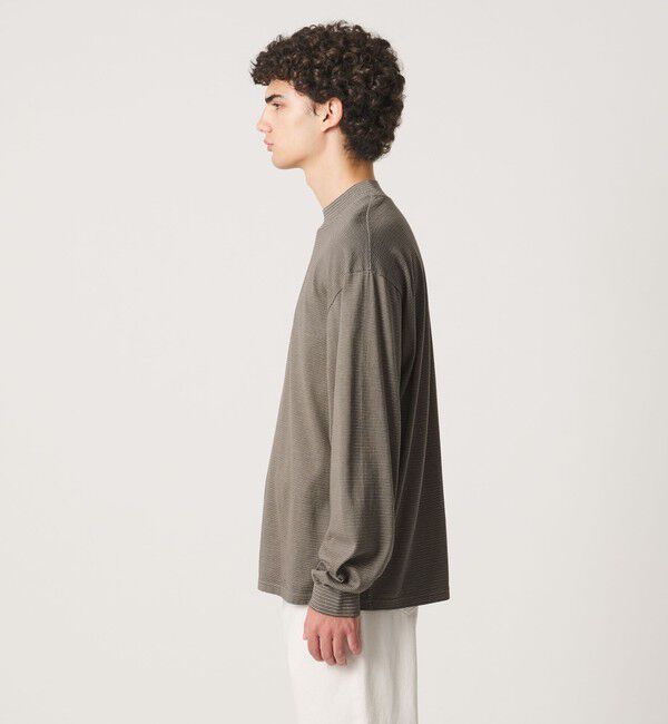 UNITED ARROWS「【別注】＜YONETOMI＞ガーメントダイ モックネック ボーダー Tシャツ」|Tシャツ・カットソー|