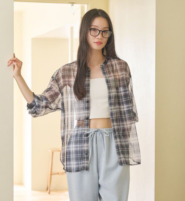 BEAUTY&YOUTH UNITED ARROWS「【WEB限定】オンブレーチェック シアーバンドカラーシャツ ウォッシャブル」|シャツ・ブラウス|