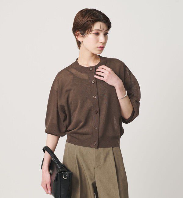 BEAUTY&YOUTH UNITED ARROWS「【WEB限定 Wardrobe DAILY MINIMAL】ハーフスリーブ シアーカーディガン ウォッシャブル」|カーディガン|DK.BROWN