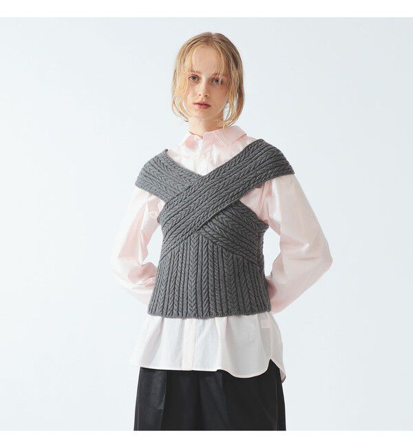 Ray BEAMS 「ケーブル クロスネック ニット タンクトップ」|その他|GREY