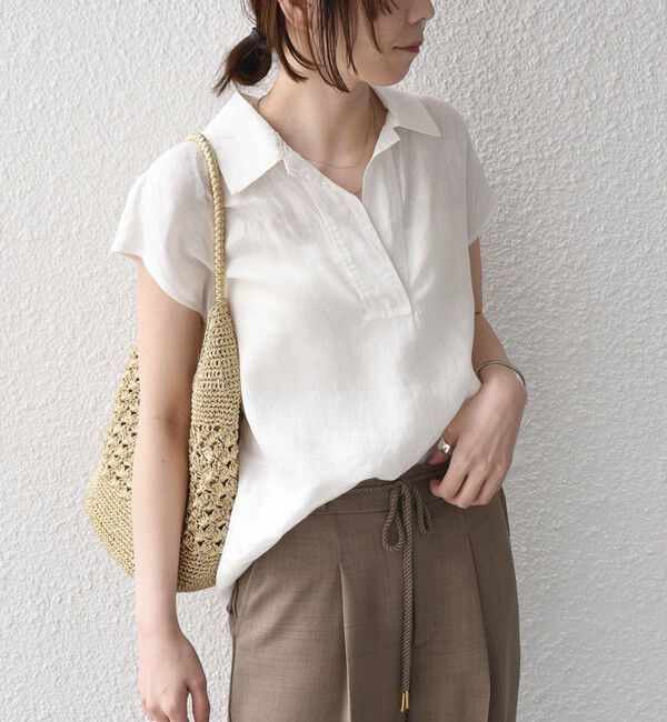 SHIPS Colors 「SHIPS Colors:〈洗濯機可能〉ユーロリネン (EURO Linen) フレンチスリーブ スキッパーブラウス◇」|シャツ・ブラウス|