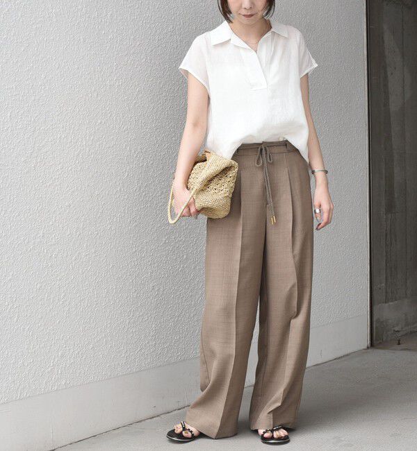 SHIPS Colors 「SHIPS Colors:〈洗濯機可能〉ユーロリネン (EURO Linen) フレンチスリーブ スキッパーブラウス◇」|シャツ・ブラウス|