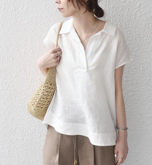 SHIPS Colors 「SHIPS Colors:〈洗濯機可能〉ユーロリネン (EURO Linen) フレンチスリーブ スキッパーブラウス◇」|シャツ・ブラウス|