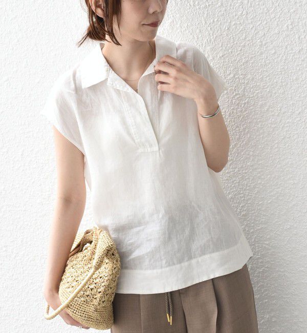 SHIPS Colors 「SHIPS Colors:〈洗濯機可能〉ユーロリネン (EURO Linen) フレンチスリーブ スキッパーブラウス◇」|シャツ・ブラウス|