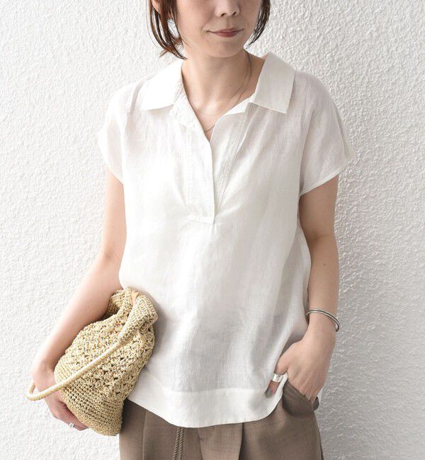 SHIPS Colors 「SHIPS Colors:〈洗濯機可能〉ユーロリネン (EURO Linen) フレンチスリーブ スキッパーブラウス◇」|シャツ・ブラウス|