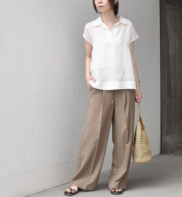 SHIPS Colors 「SHIPS Colors:〈洗濯機可能〉ユーロリネン (EURO Linen) フレンチスリーブ スキッパーブラウス◇」|シャツ・ブラウス|