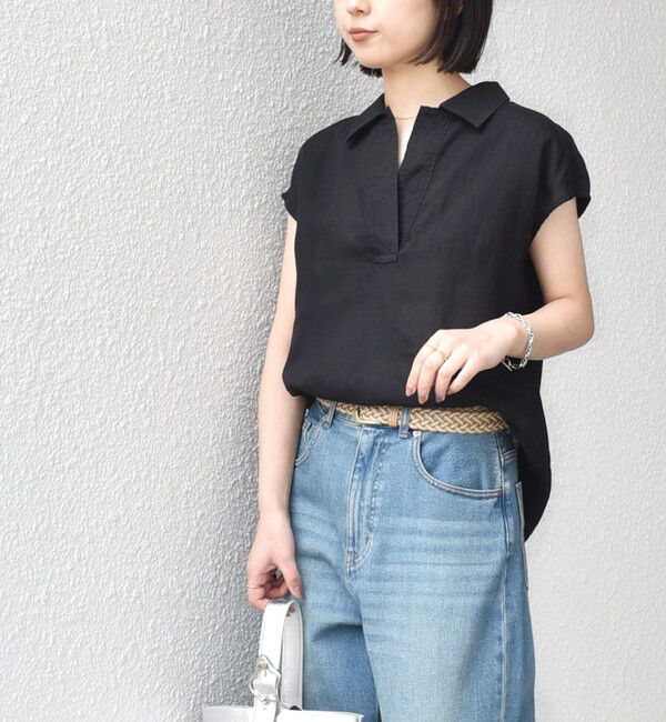 SHIPS Colors 「SHIPS Colors:〈洗濯機可能〉ユーロリネン (EURO Linen) フレンチスリーブ スキッパーブラウス◇」|シャツ・ブラウス|