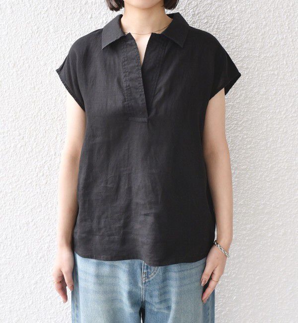SHIPS Colors 「SHIPS Colors:〈洗濯機可能〉ユーロリネン (EURO Linen) フレンチスリーブ スキッパーブラウス◇」|シャツ・ブラウス|