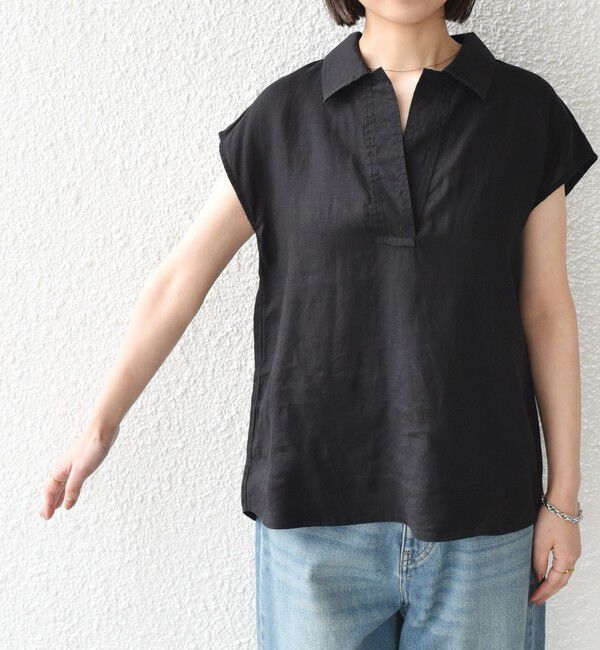 SHIPS Colors 「SHIPS Colors:〈洗濯機可能〉ユーロリネン (EURO Linen) フレンチスリーブ スキッパーブラウス◇」|シャツ・ブラウス|