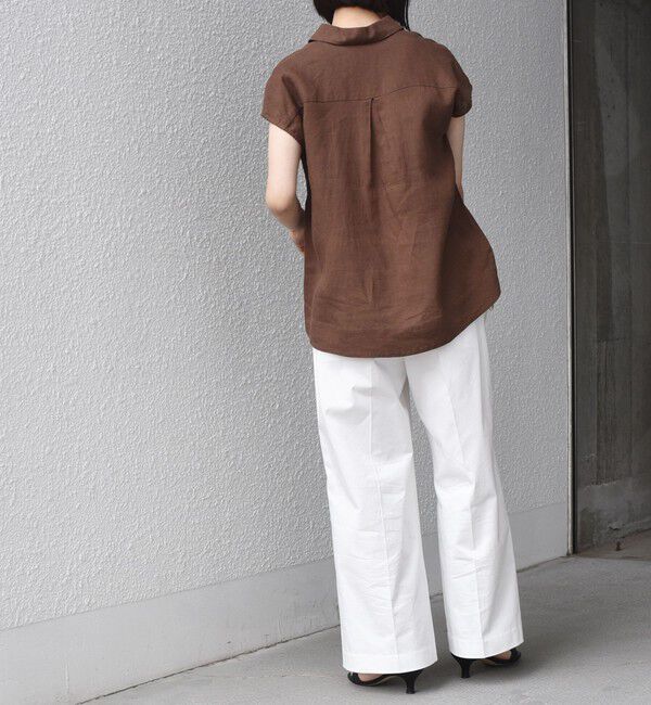 SHIPS Colors 「SHIPS Colors:〈洗濯機可能〉ユーロリネン (EURO Linen) フレンチスリーブ スキッパーブラウス◇」|シャツ・ブラウス|