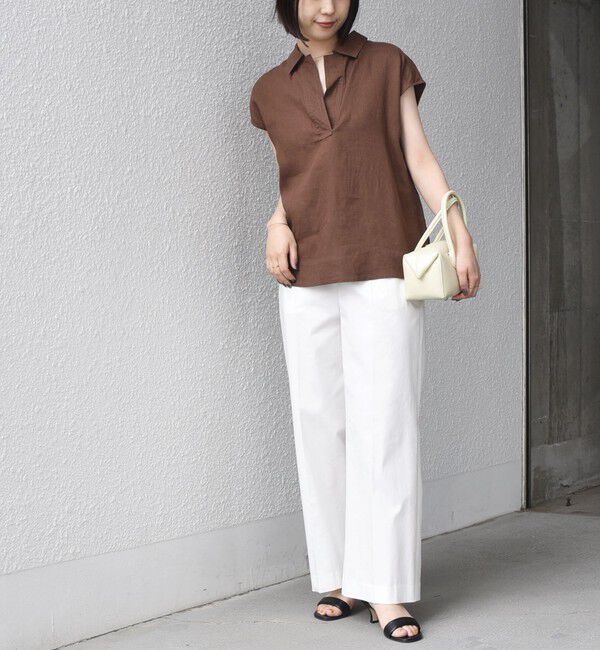 SHIPS Colors 「SHIPS Colors:〈洗濯機可能〉ユーロリネン (EURO Linen) フレンチスリーブ スキッパーブラウス◇」|シャツ・ブラウス|