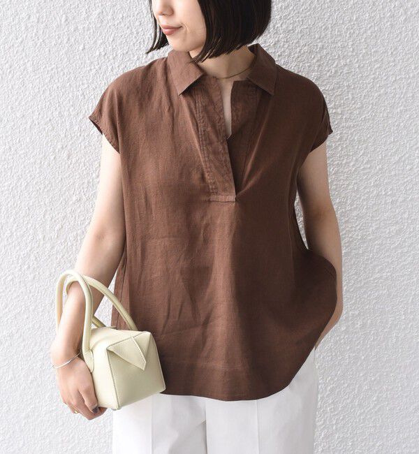 SHIPS Colors 「SHIPS Colors:〈洗濯機可能〉ユーロリネン (EURO Linen) フレンチスリーブ スキッパーブラウス◇」|シャツ・ブラウス|
