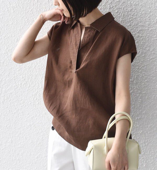 SHIPS Colors 「SHIPS Colors:〈洗濯機可能〉ユーロリネン (EURO Linen) フレンチスリーブ スキッパーブラウス◇」|シャツ・ブラウス|