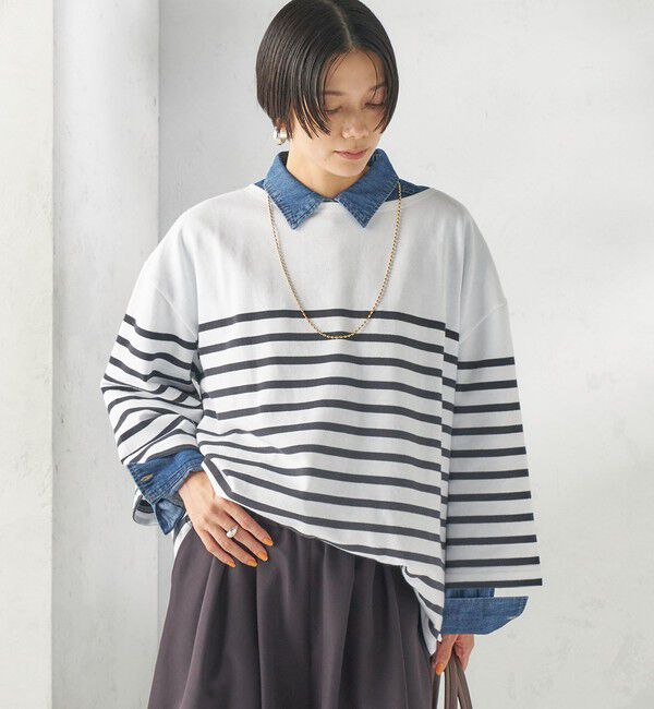 SHIPS for women「【SHIPS別注】Le minor: パネル ボーダー チュニック」|Tシャツ・カットソー|