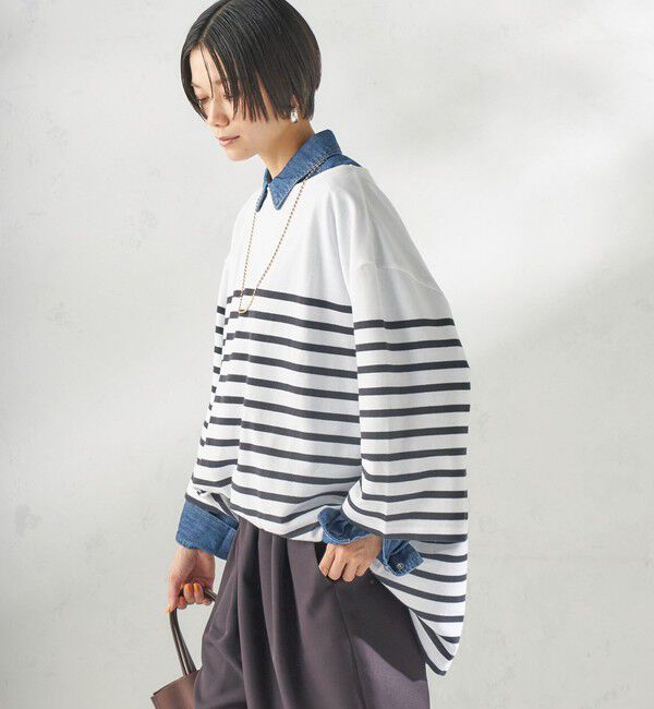 SHIPS for women「【SHIPS別注】Le minor: パネル ボーダー チュニック」|Tシャツ・カットソー|