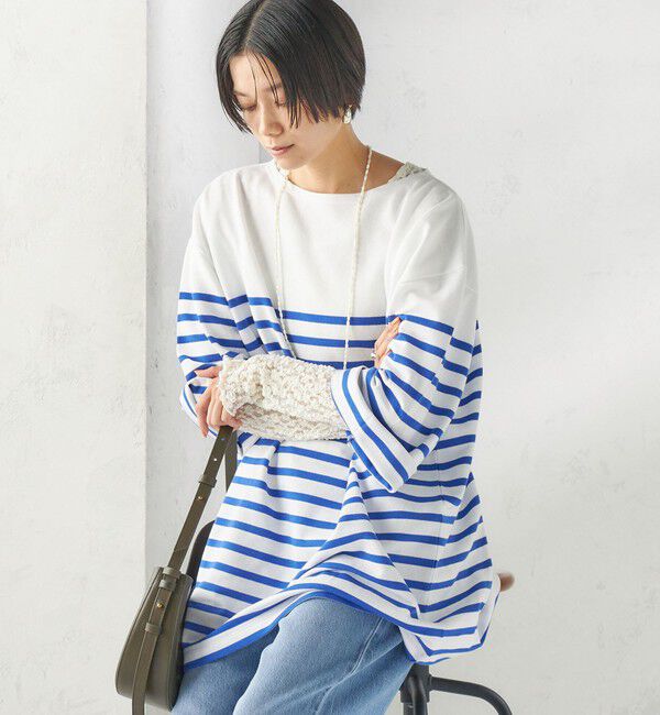 SHIPS for women「【SHIPS別注】Le minor: パネル ボーダー チュニック」|Tシャツ・カットソー|