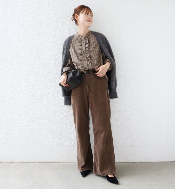 SHIPS for women「【WEB限定】〈手洗い可能〉チェック フリル ロングスリーブ シャツ（ベージュ）」|シャツ・ブラウス|