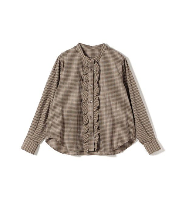 SHIPS for women「【WEB限定】〈手洗い可能〉チェック フリル ロングスリーブ シャツ（ベージュ）」|シャツ・ブラウス|