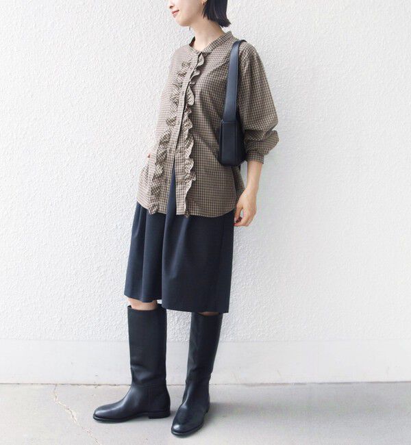 SHIPS for women「【WEB限定】〈手洗い可能〉チェック フリル ロングスリーブ シャツ（ベージュ）」|シャツ・ブラウス|