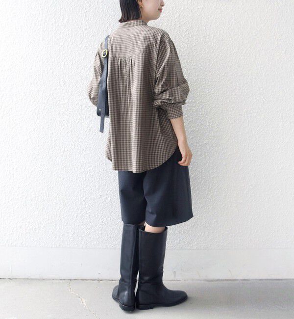 SHIPS for women「【WEB限定】〈手洗い可能〉チェック フリル ロングスリーブ シャツ（ベージュ）」|シャツ・ブラウス|