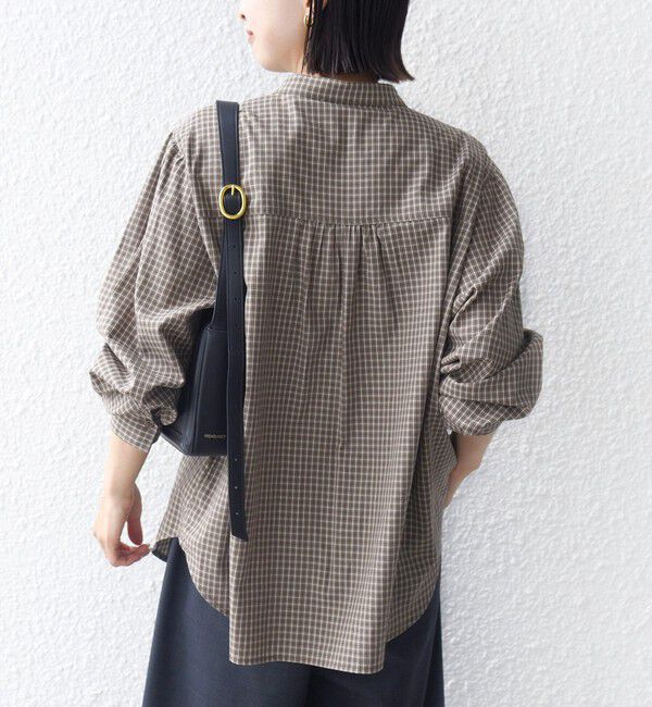 SHIPS for women「【WEB限定】〈手洗い可能〉チェック フリル ロングスリーブ シャツ（ベージュ）」|シャツ・ブラウス|