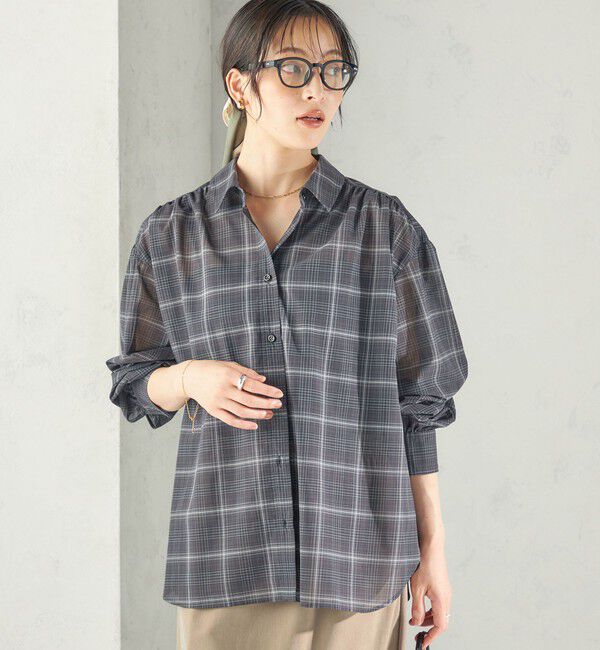 SHIPS for women「《予約》〈洗濯機可能〉先染め チェック ボイル ギャザー シャツ」|シャツ・ブラウス|