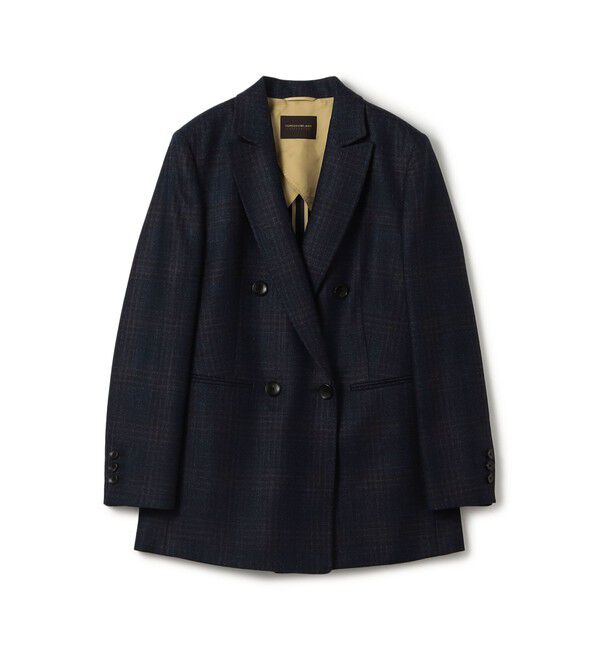 TOMORROWLAND collection「SILK AIR GLEN CHECK ダブルブレストジャケット」|テーラードジャケット|68 ネイビー系
