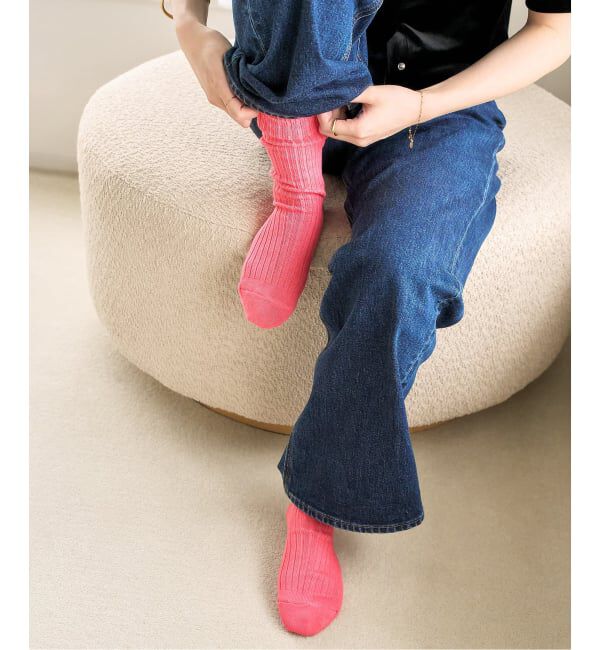  「LETALON Simple Rib socks」|ソックス|ピンク A