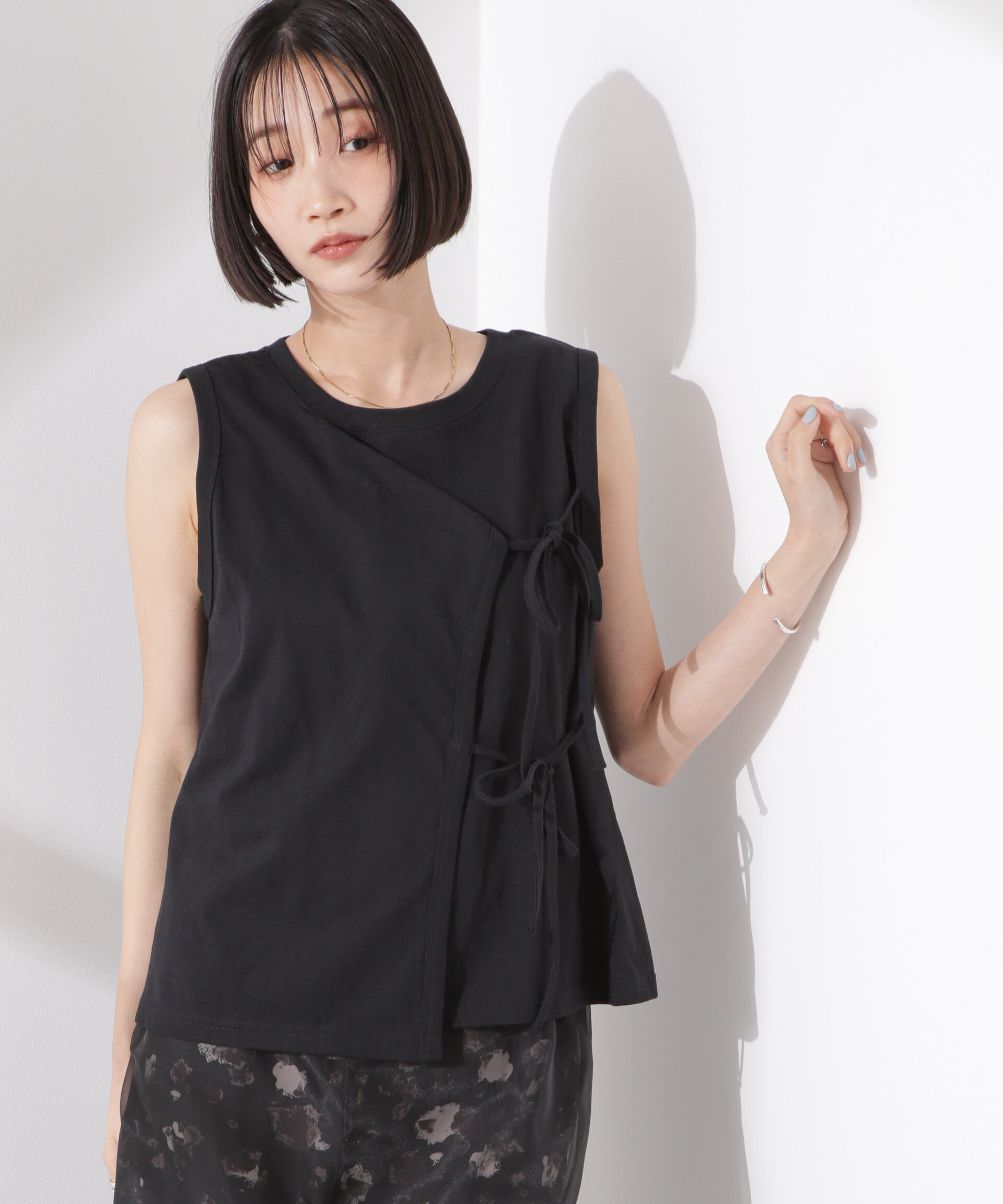 NANO universe「ドライタッチ天竺リボン結びディティールトップス」|Tシャツ・カットソー|