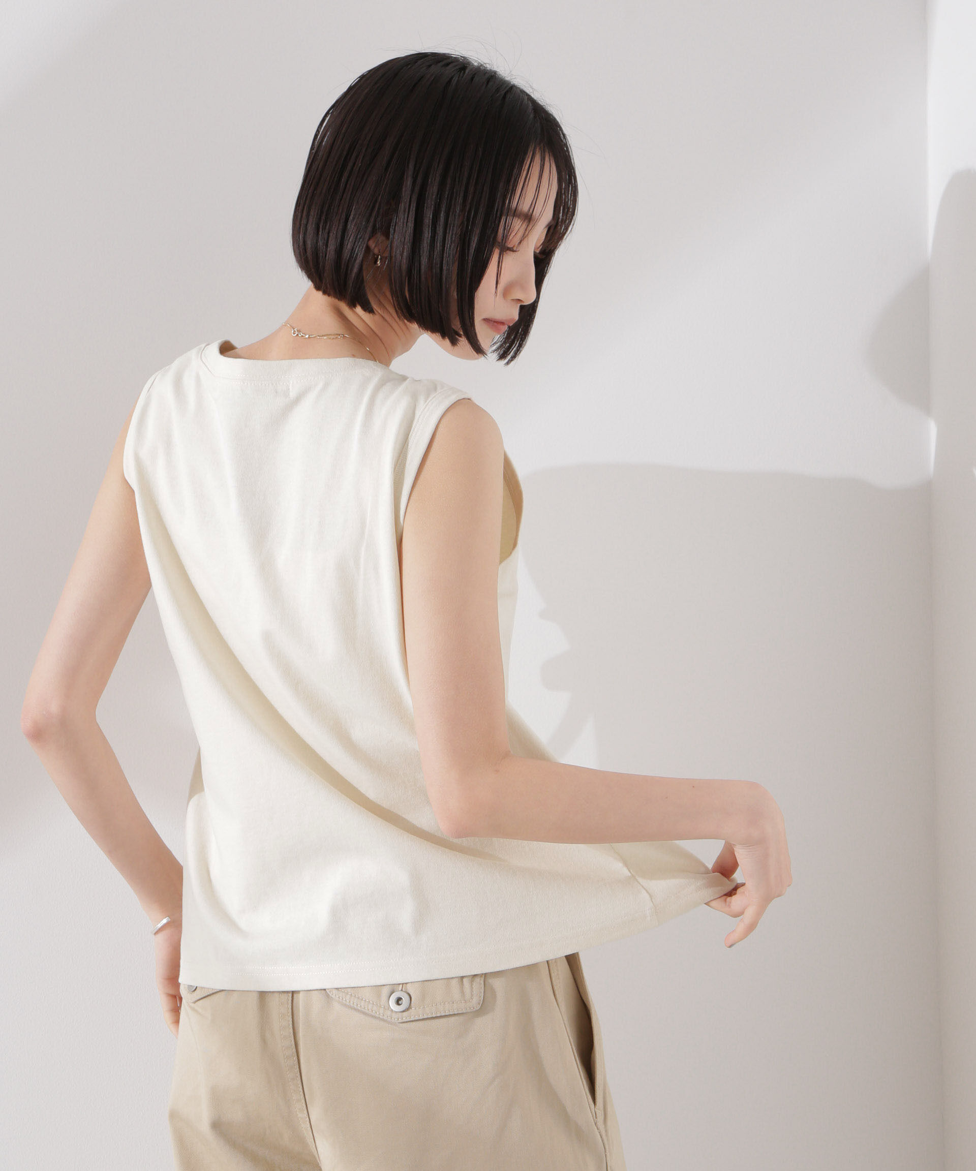 NANO universe「ドライタッチ天竺リボン結びディティールトップス」|Tシャツ・カットソー|