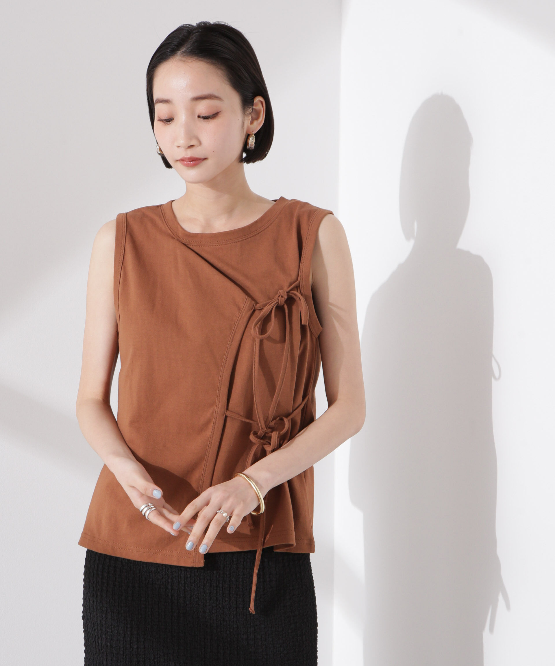 NANO universe「ドライタッチ天竺リボン結びディティールトップス」|Tシャツ・カットソー|