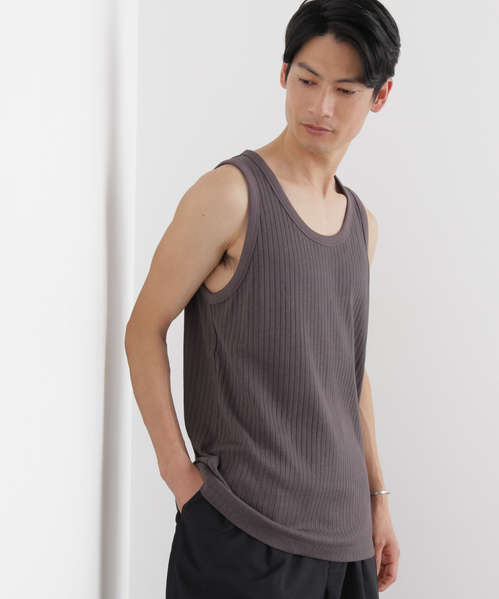 NANO universe「Anti Soaked(R) 汗染み防止 リブタンクトップ」|Tシャツ・カットソー|