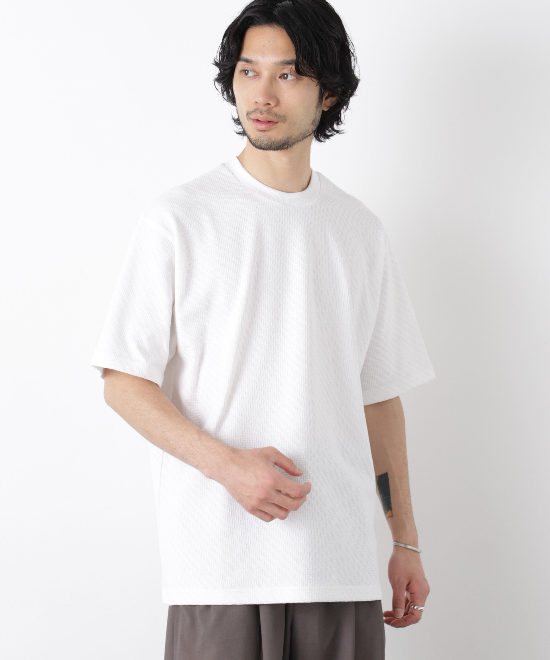 NANO universe「リンクスジャガードスリーブTシャツ」|Tシャツ・カットソー|