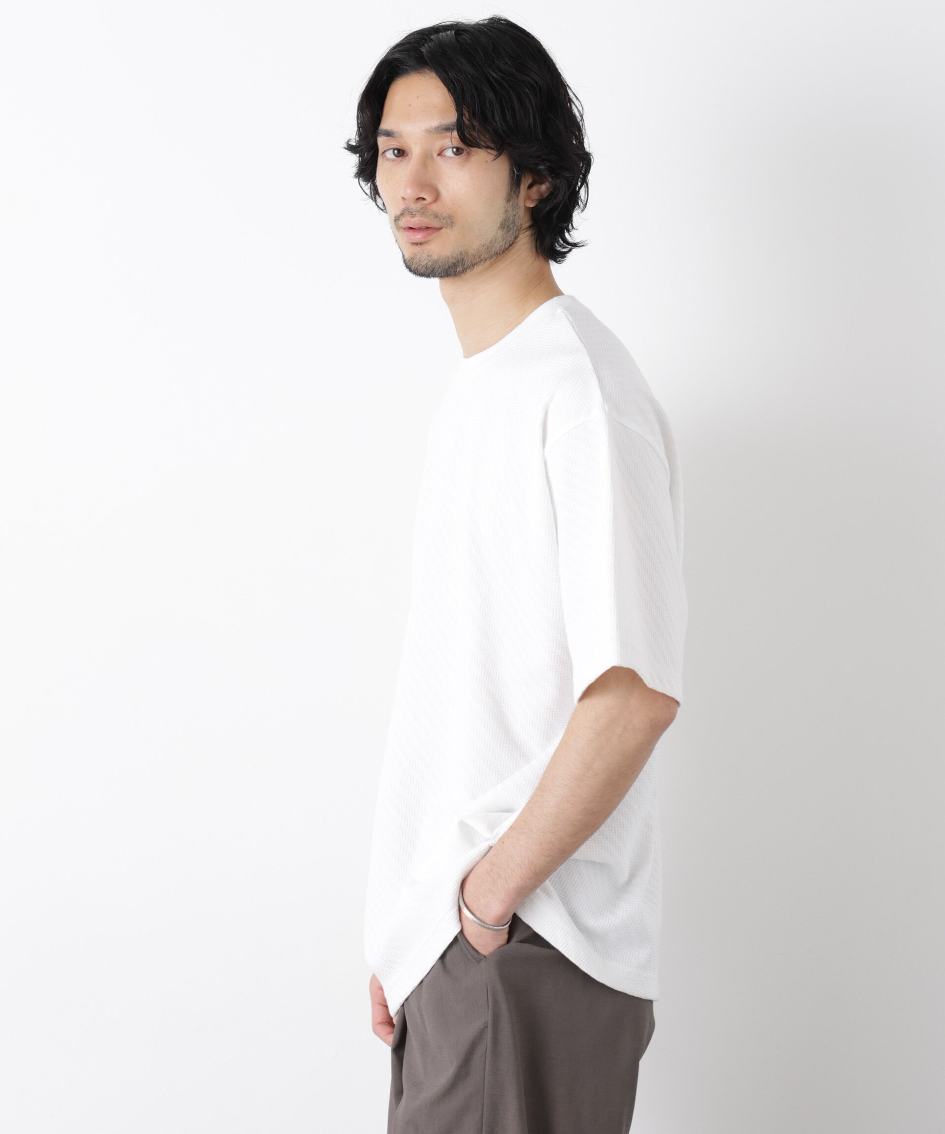 NANO universe「リンクスジャガードスリーブTシャツ」|Tシャツ・カットソー|