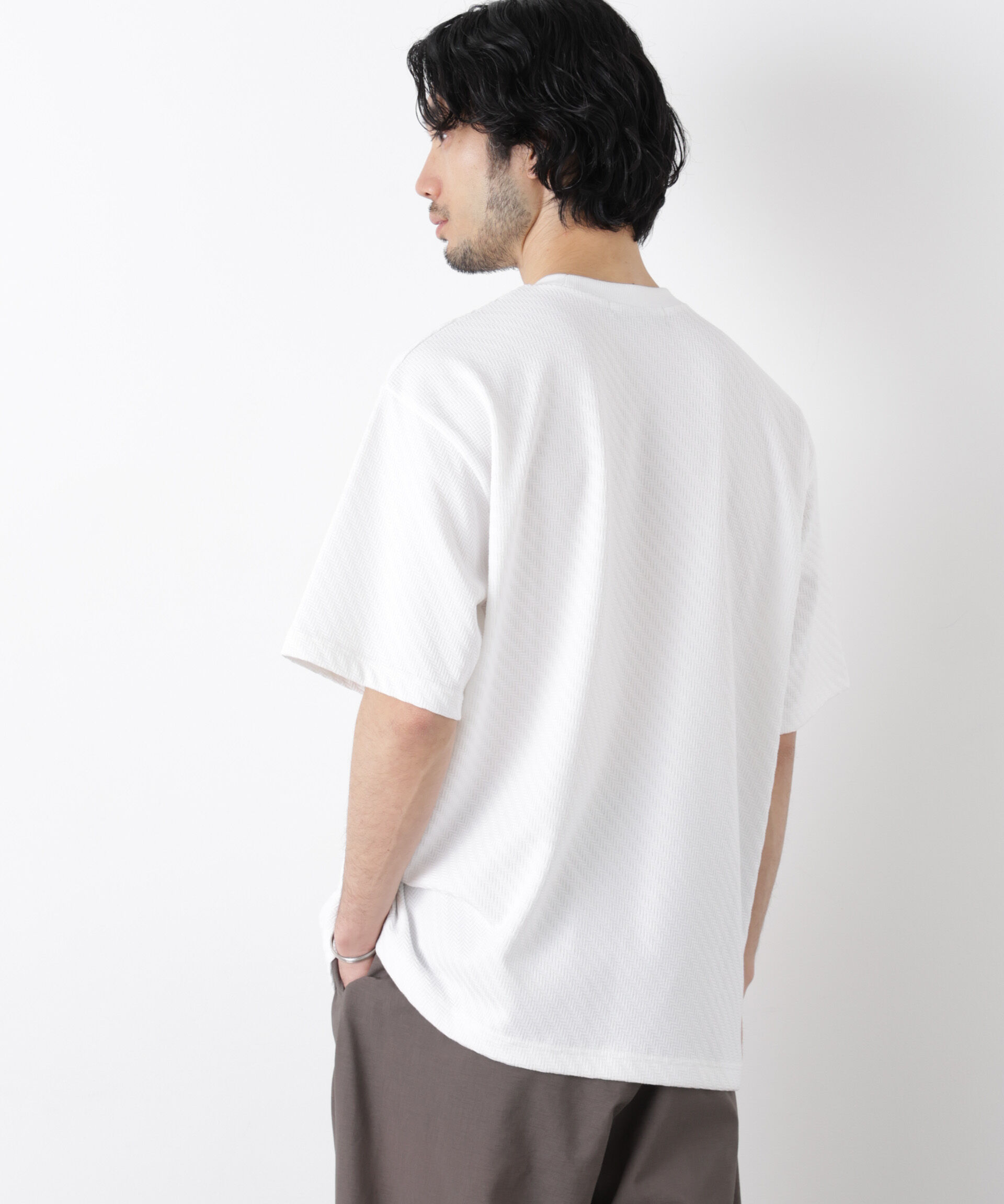 NANO universe「リンクスジャガードスリーブTシャツ」|Tシャツ・カットソー|