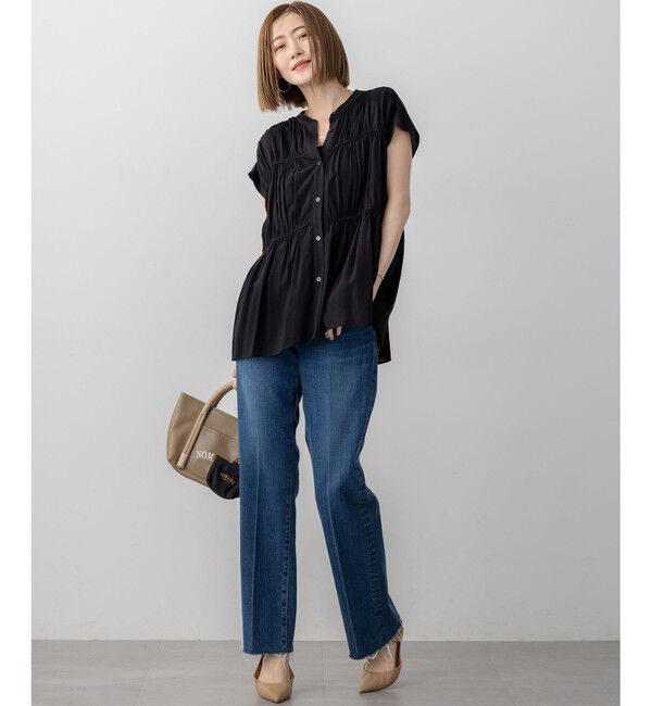 23区「【接触冷感/WEB&一部店舗限定】レーヨンスパローン ティアード ブラウス」|シャツ・ブラウス|
