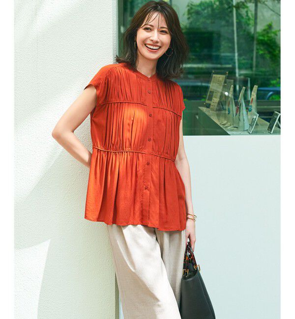 23区「【接触冷感/WEB&一部店舗限定】レーヨンスパローン ティアード ブラウス」|シャツ・ブラウス|