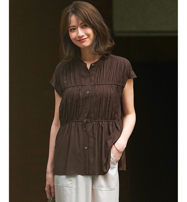 23区「【接触冷感/WEB&一部店舗限定】レーヨンスパローン ティアード ブラウス」|シャツ・ブラウス|ﾀﾞｰｸﾌﾞ