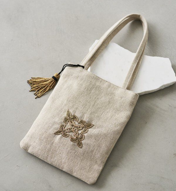  「【インド刺繍】ミニトートバッグ」|トートバッグ|ベージュ