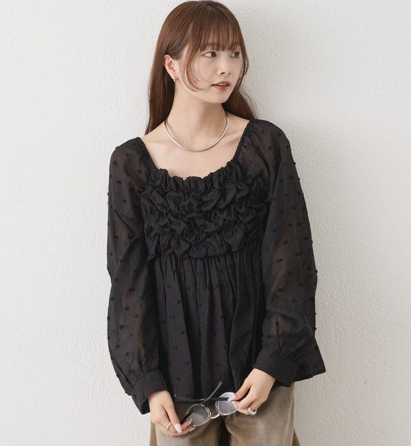  「長袖ふわふわシャーリングチュニック」|シャツ・ブラウス|