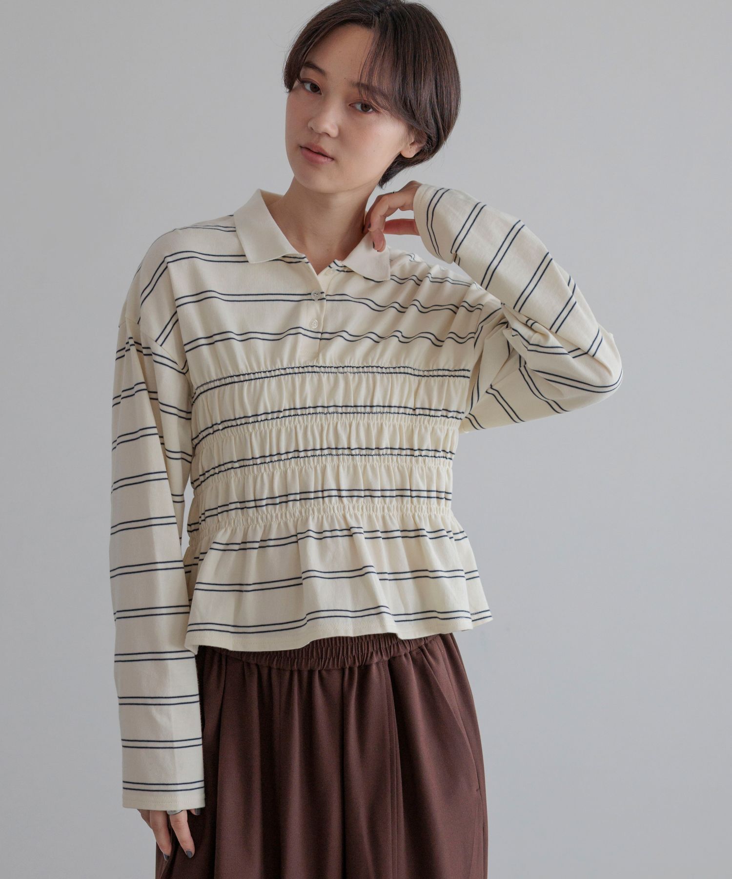 LOWRYS FARM「ギャザーポロLS」|Tシャツ・カットソー|