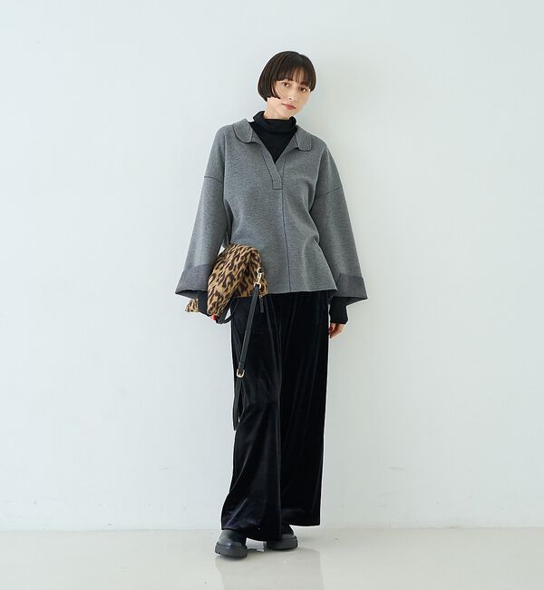 Rouge vif「【セットアップ対応】メランジダンボールプルオーバー / Vネックブラウス」|シャツ・ブラウス|