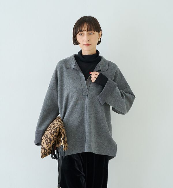 Rouge vif「【セットアップ対応】メランジダンボールプルオーバー / Vネックブラウス」|シャツ・ブラウス|