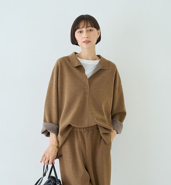 Rouge vif「【セットアップ対応】メランジダンボールプルオーバー / Vネックブラウス」|シャツ・ブラウス|
