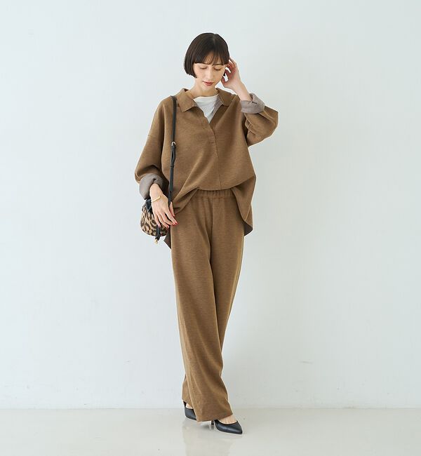 Rouge vif「【セットアップ対応】メランジダンボールプルオーバー / Vネックブラウス」|シャツ・ブラウス|
