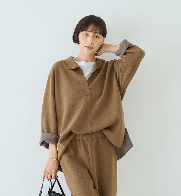 Rouge vif「【セットアップ対応】メランジダンボールプルオーバー / Vネックブラウス」|シャツ・ブラウス|